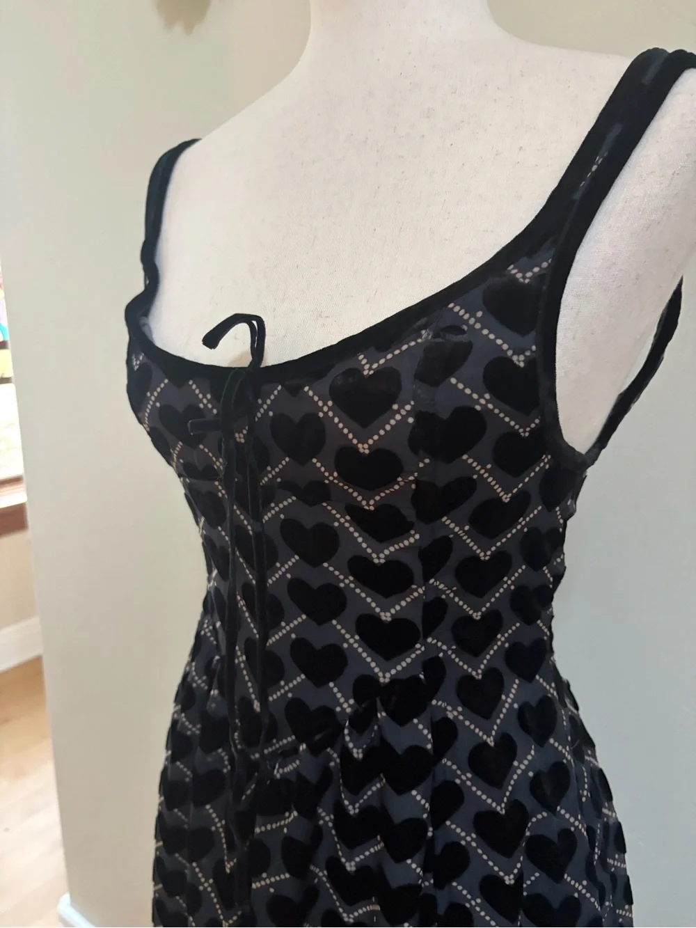 NWT Free People Freya Black Velvet Hearts Midi Dress with Side Slit S